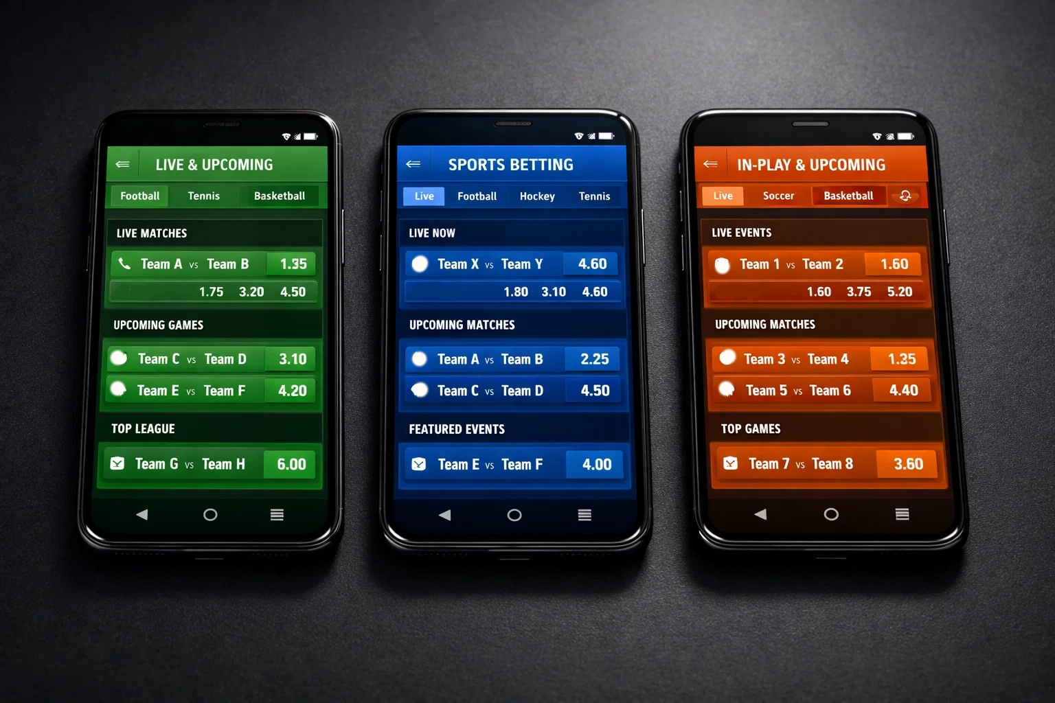 Plusieurs écrans de smartphones alignés affichant des interfaces d'applications sportives différentes