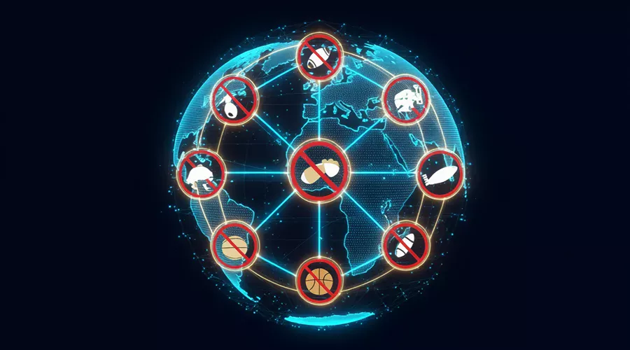 Portée universelle de l'interdiction de parier - carte mondiale des compétitions interdites aux joueurs professionnels